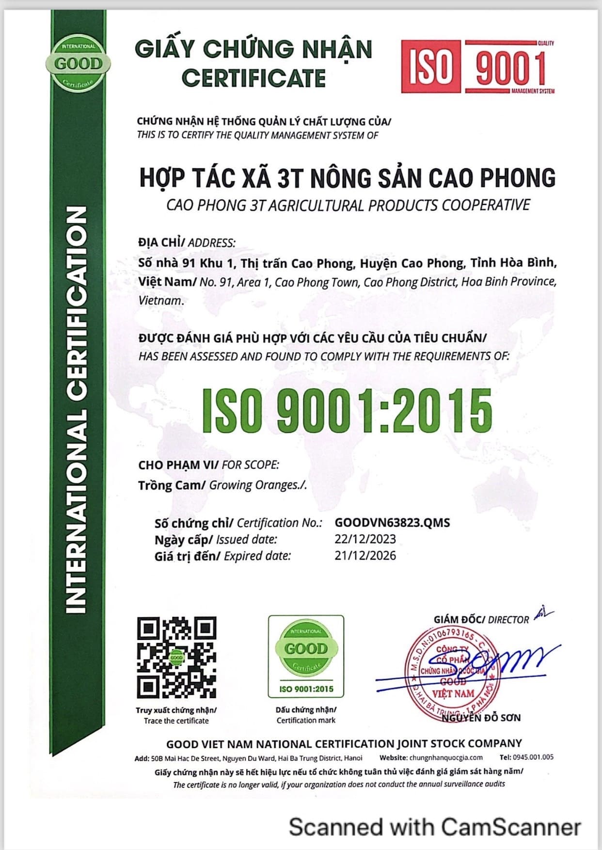 Chứng chỉ ISO 9001