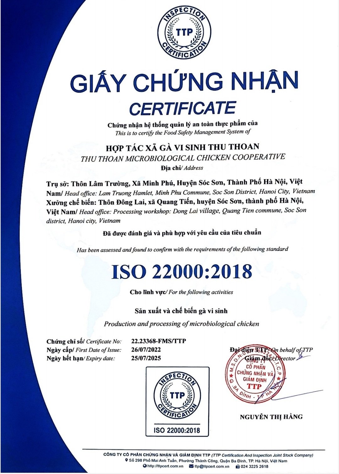 Giấy chứng nhận ISO 22000:2018