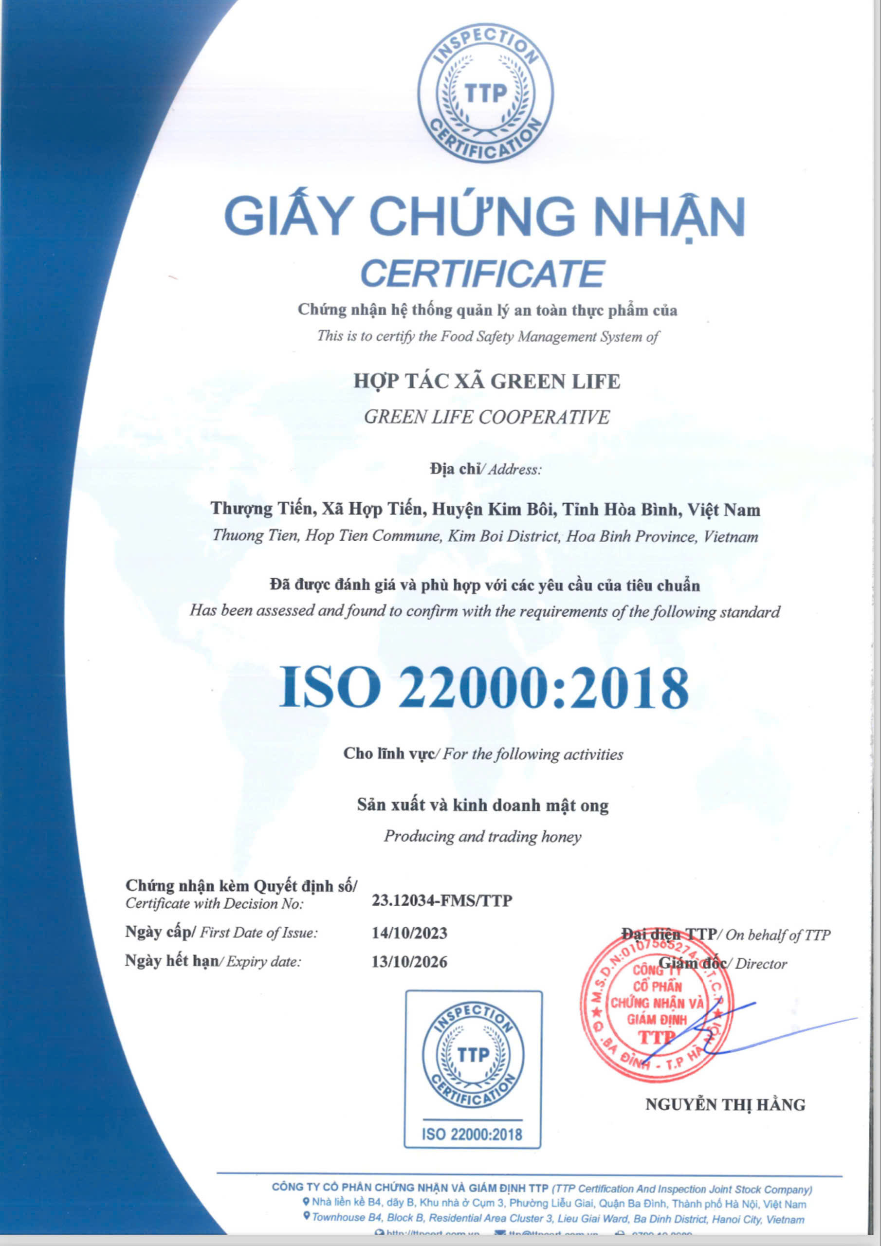 Giấy chứng nhận ISO 22000:2018