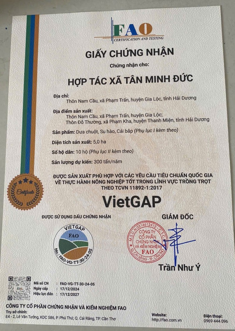 Giấy chứng nhận VietGAP
