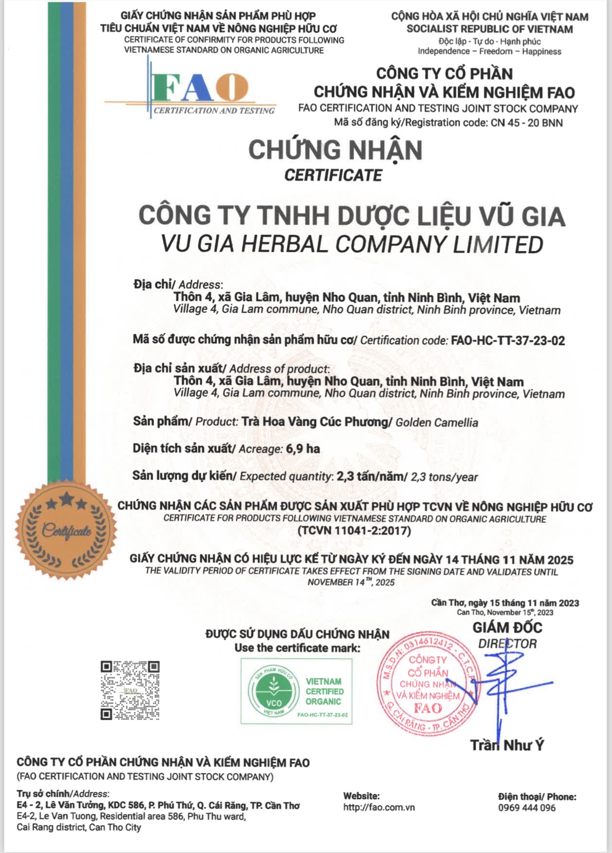 Giấy chứng nhận FAO
