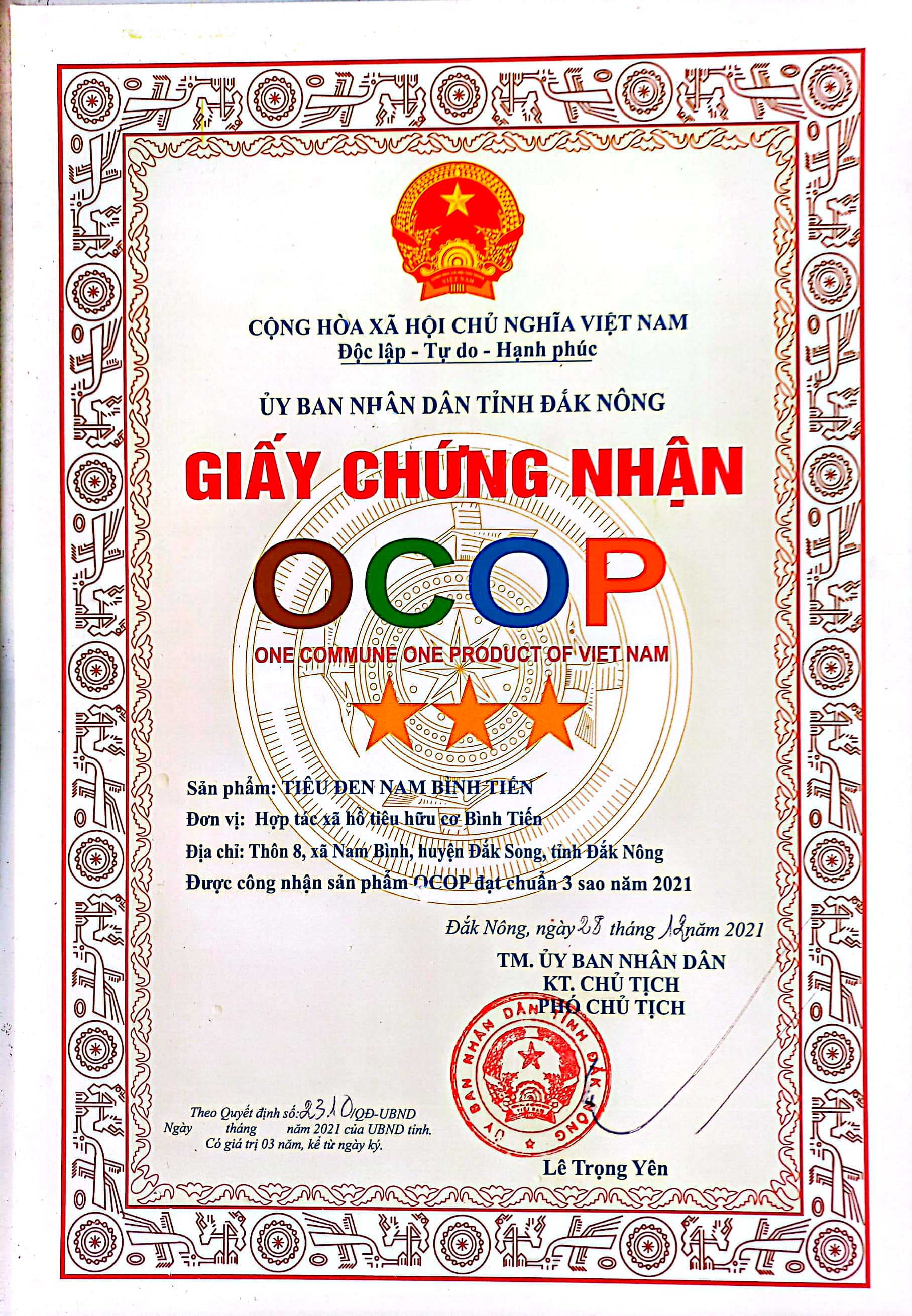Giấy chứng nhận OCOP