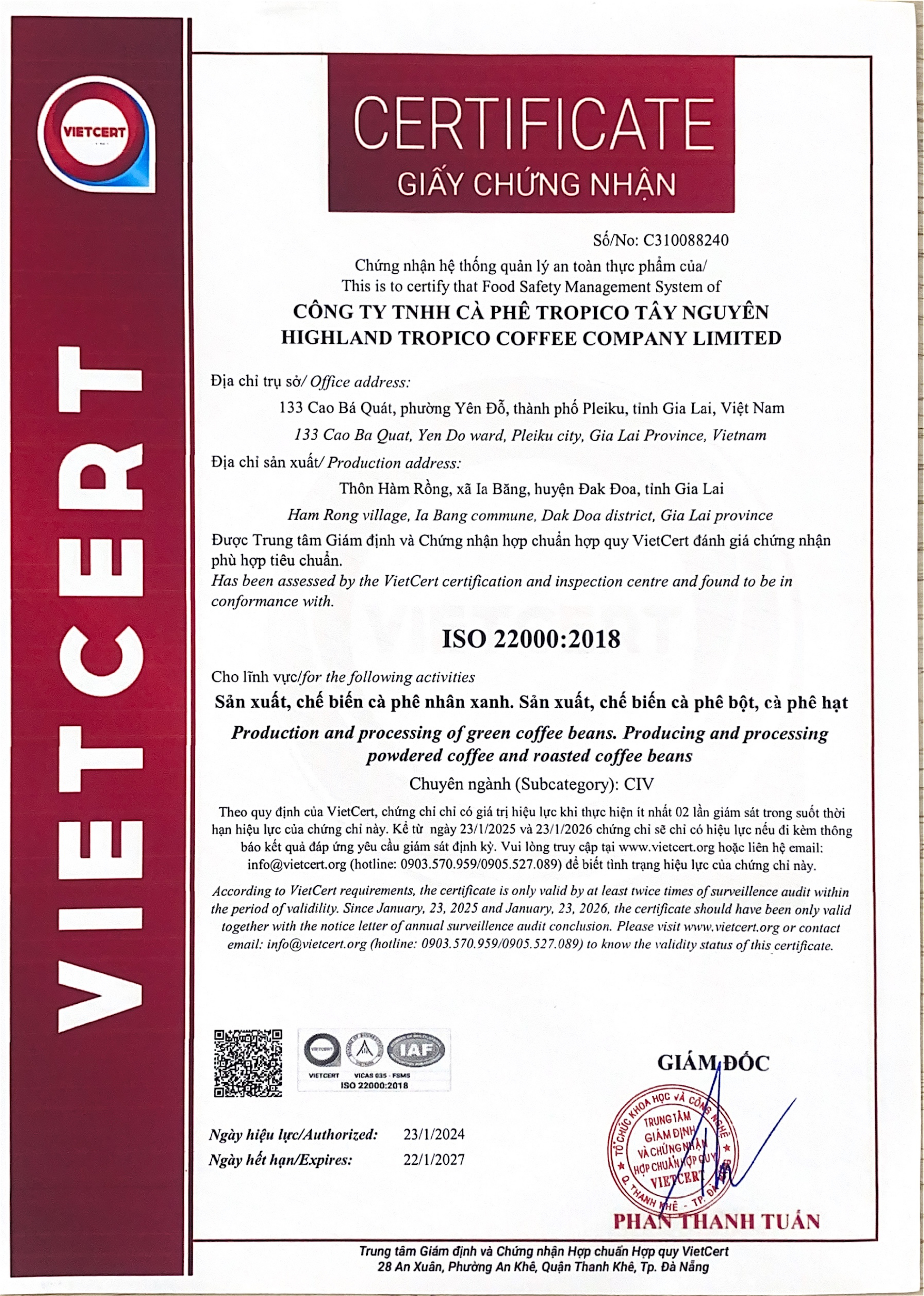 Giấy chứng nhận VIET CERT